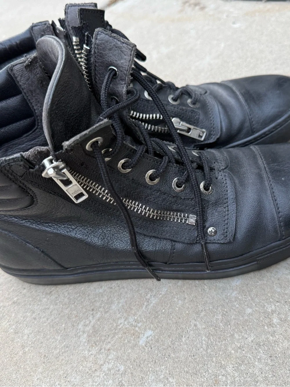 oXs Black and Men's Leather Zip sneaker Boots Italy size 12-13 46